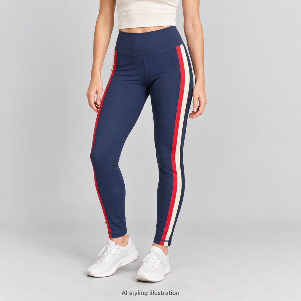 Spiritual Gangster Navy Red Cream Stripe Leggings Size S